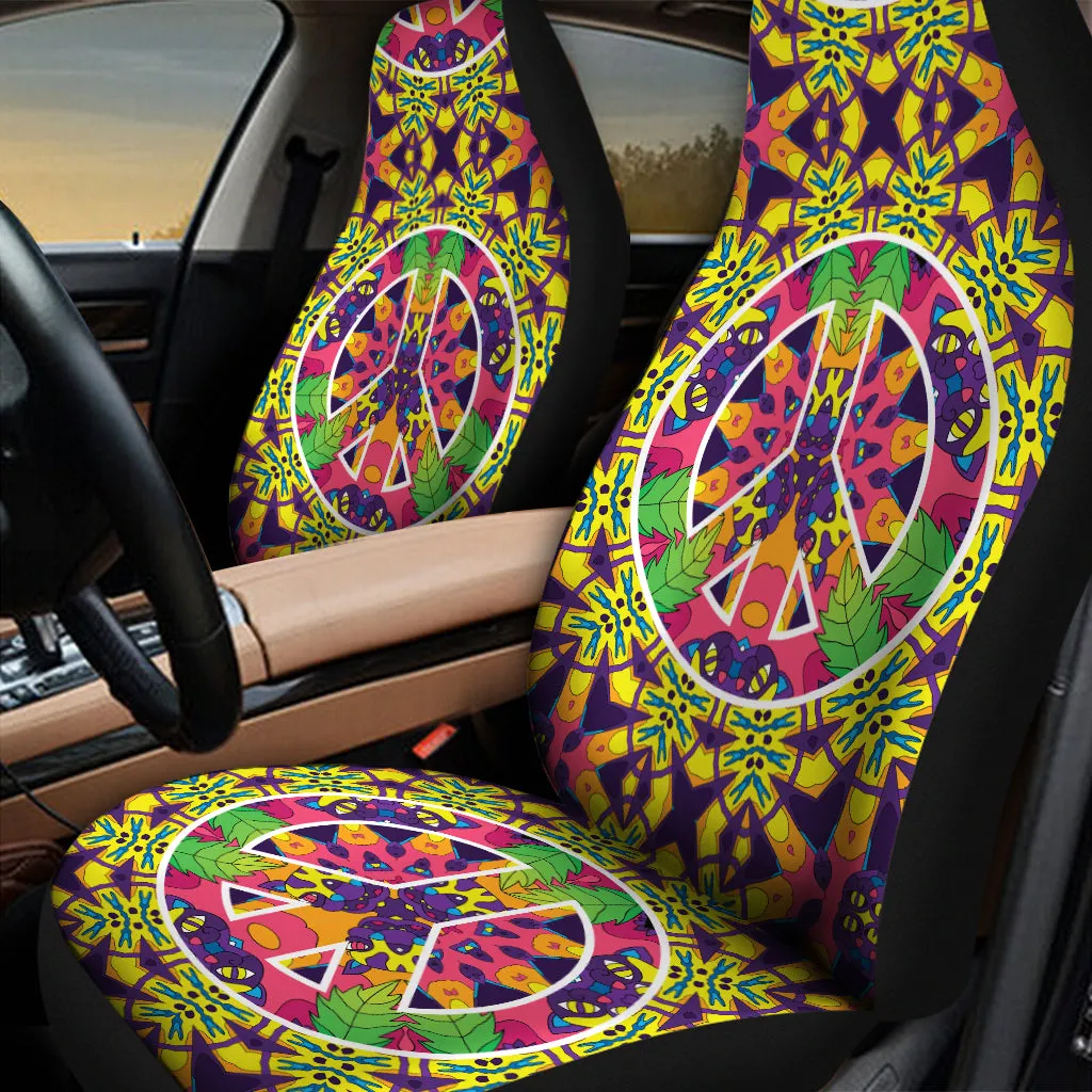 Psychedelic Hippie Peace Sign Print Universal Fit Car Seat Covers