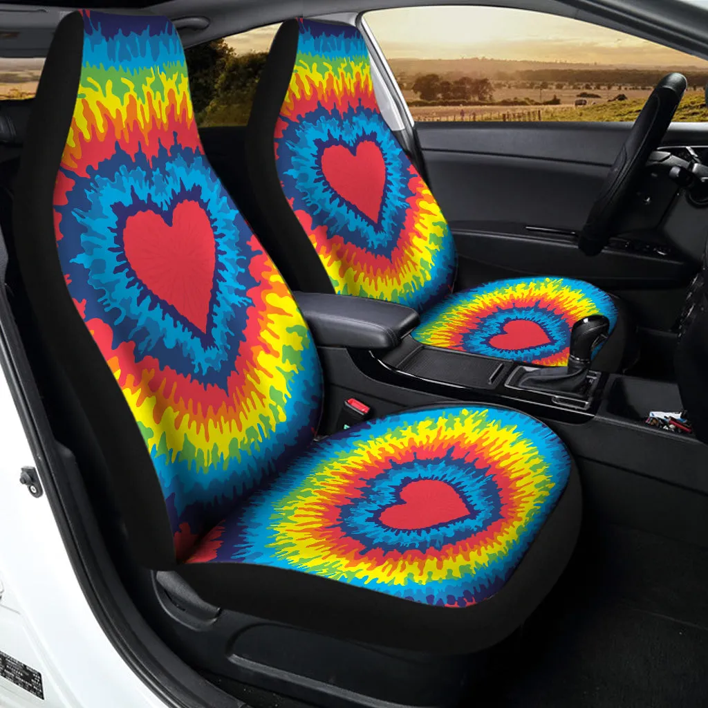 Rainbow Heart Tie Dye Print Universal Fit Car Seat Covers