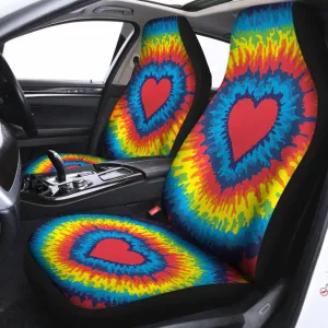 Rainbow Heart Tie Dye Print Universal Fit Car Seat Covers
