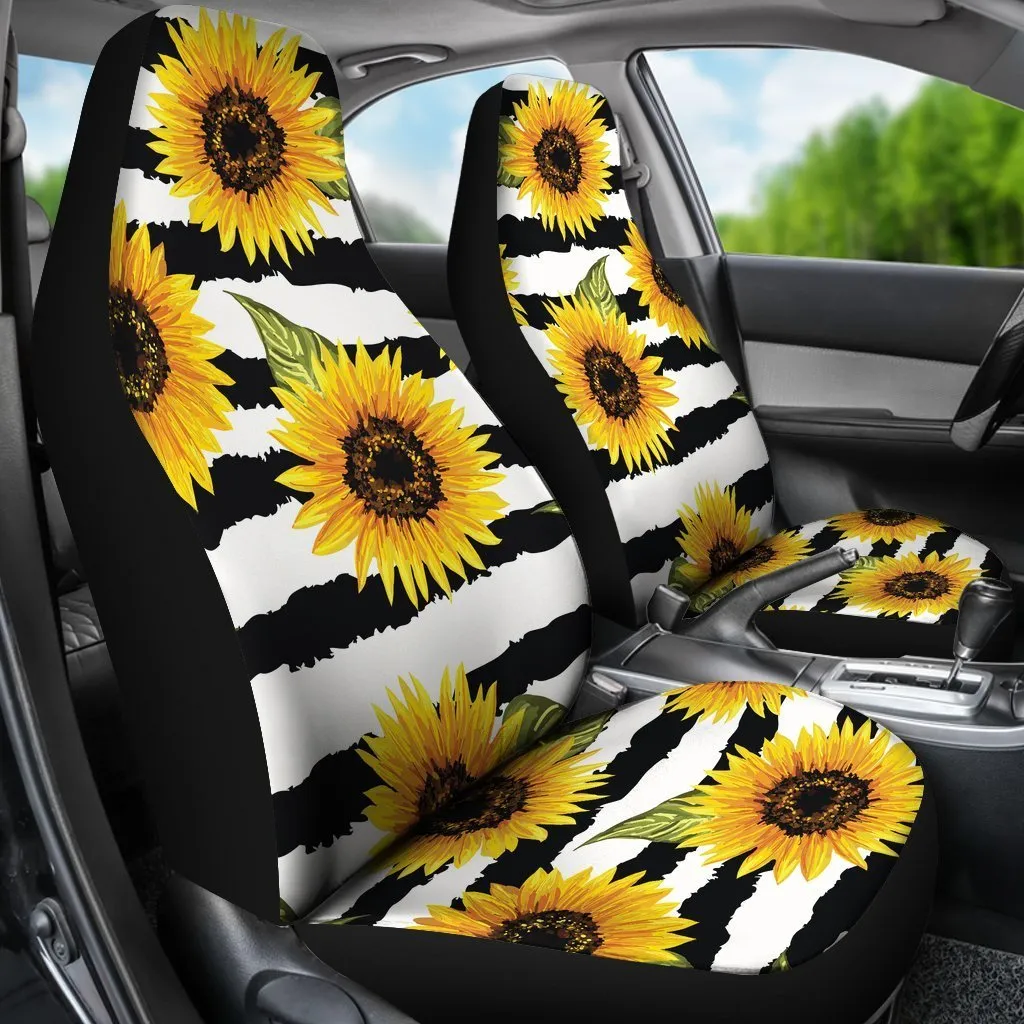 Sunflower Striped Pattern Print Universal Fit Car Seat Covers