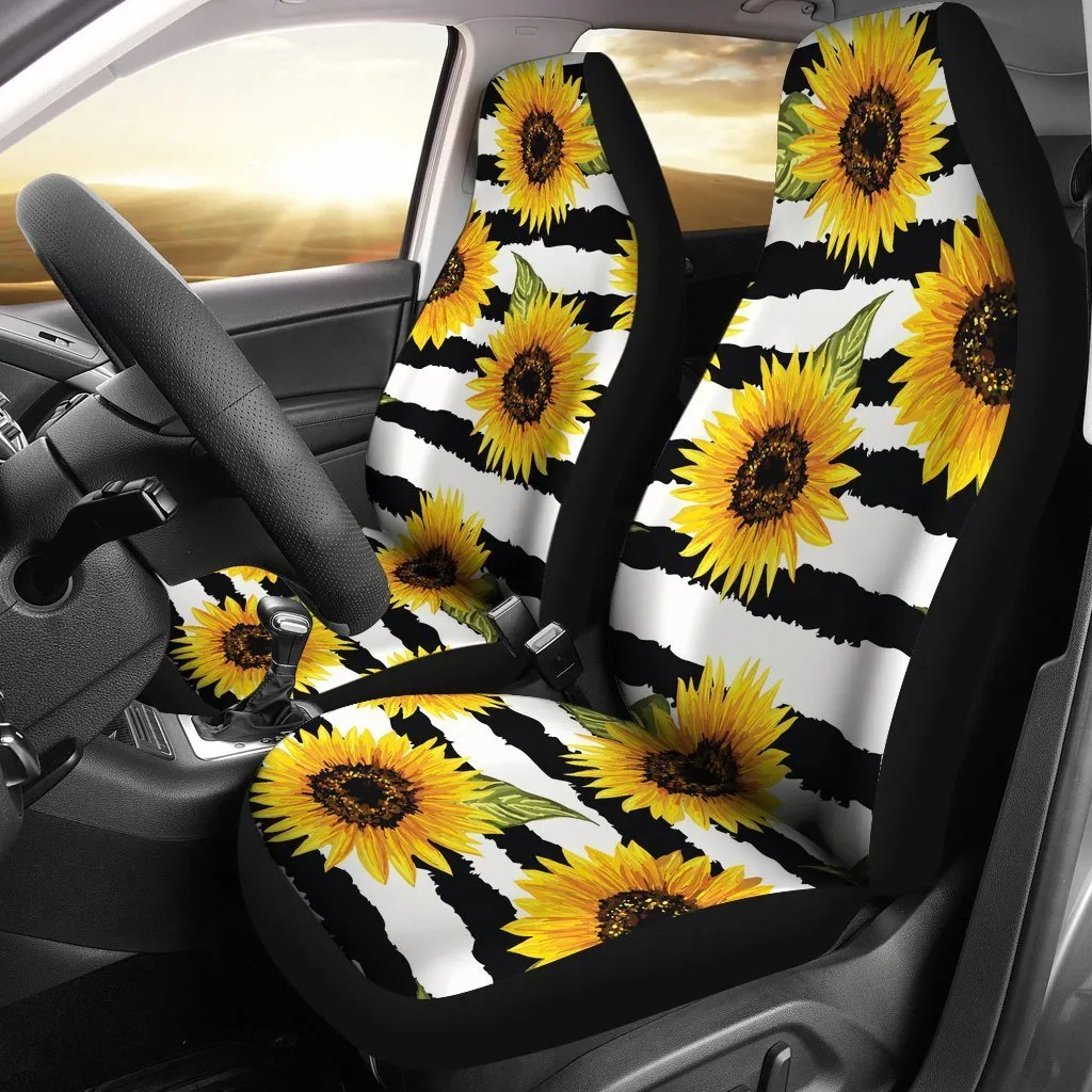 Sunflower Striped Pattern Print Universal Fit Car Seat Covers