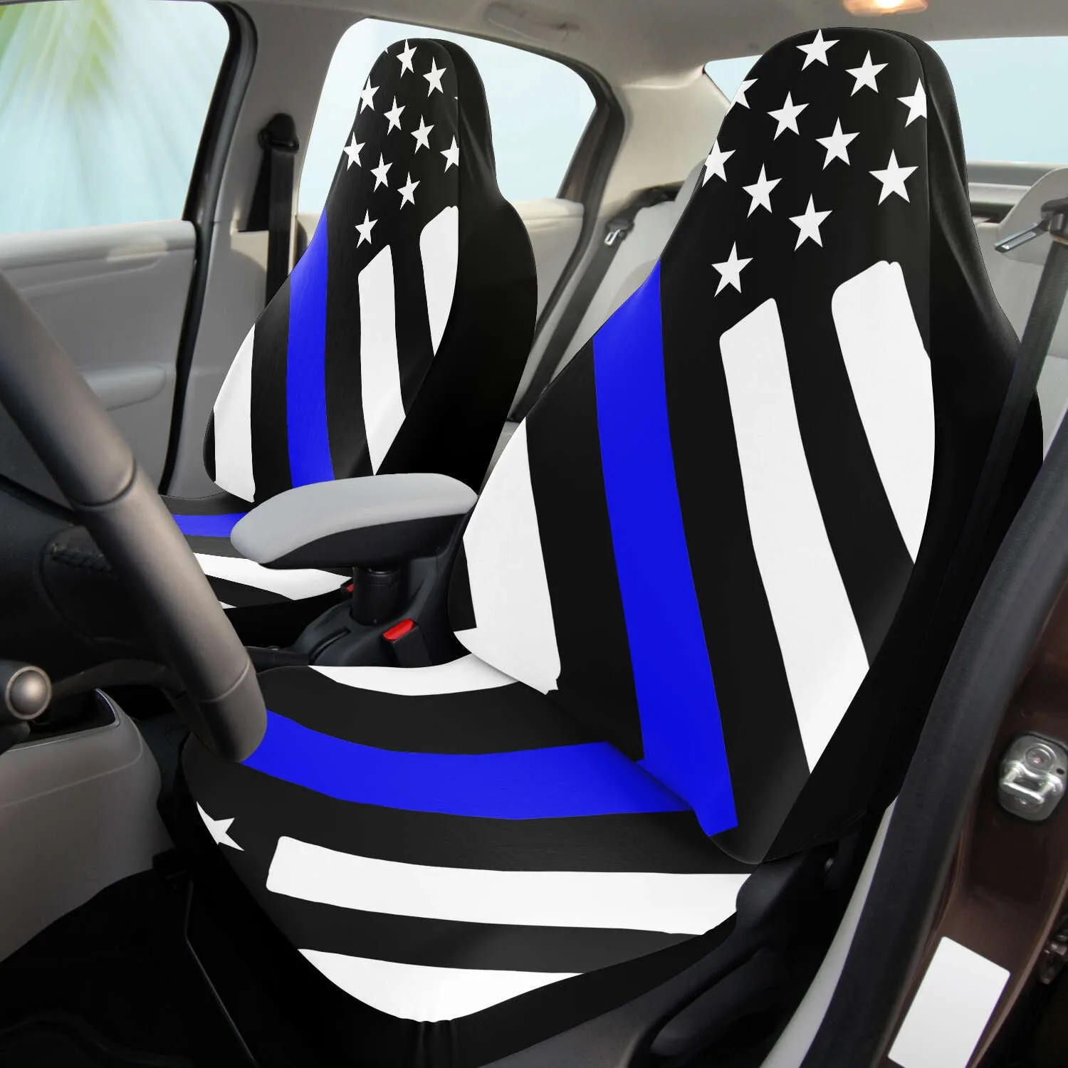 Thin Blue Line Drawn Flag Seat Covers