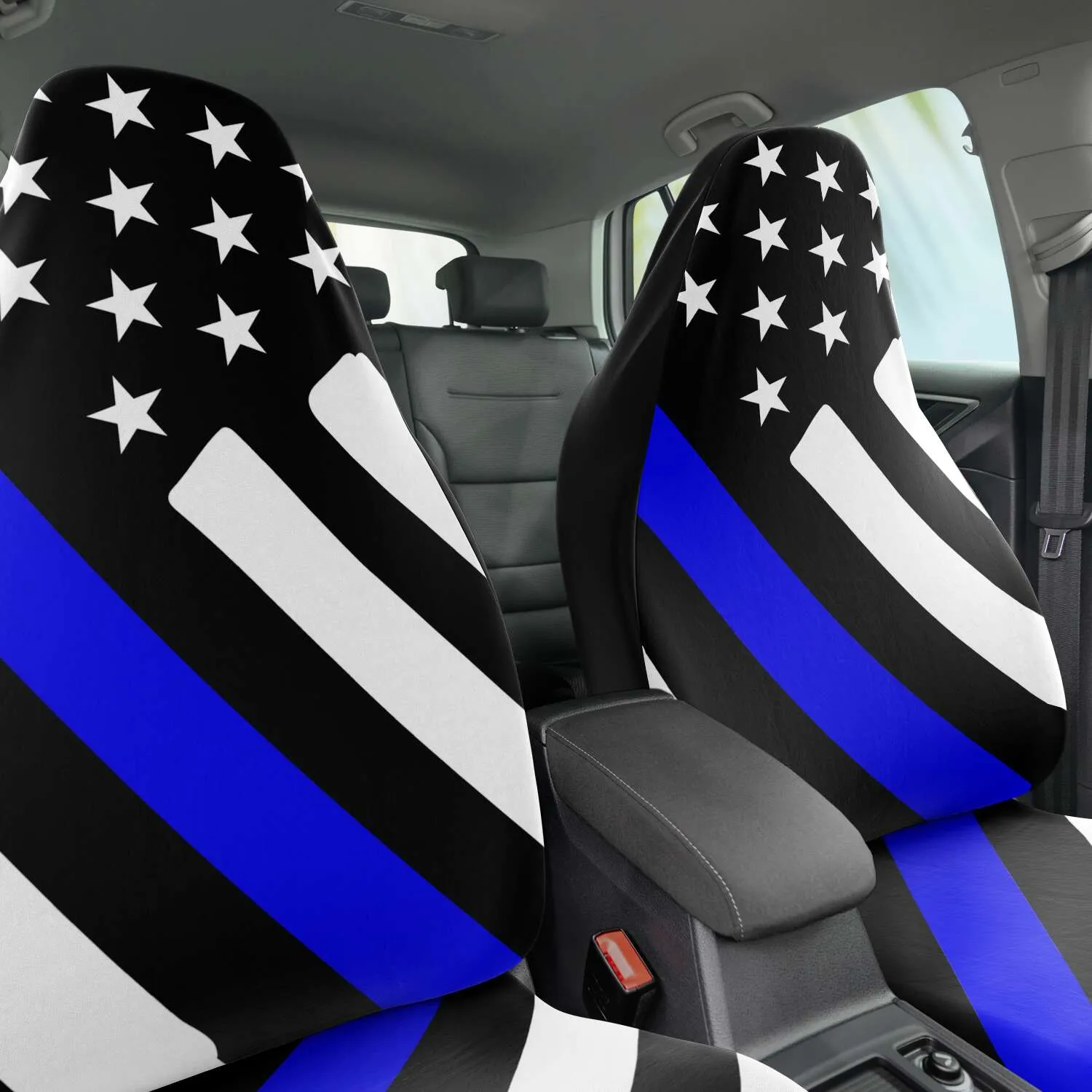Thin Blue Line Drawn Flag Seat Covers