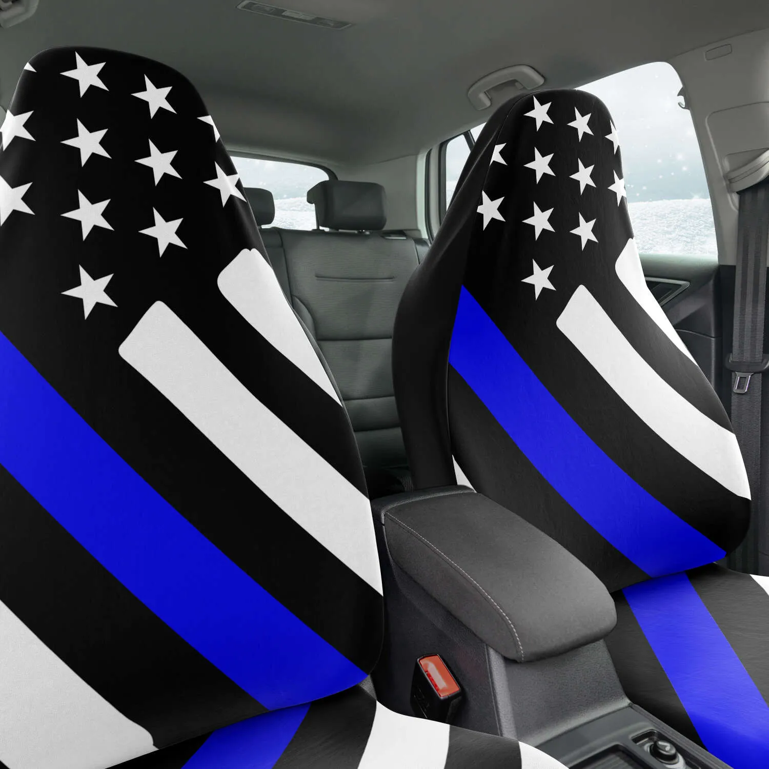 Thin Blue Line Drawn Flag Seat Covers