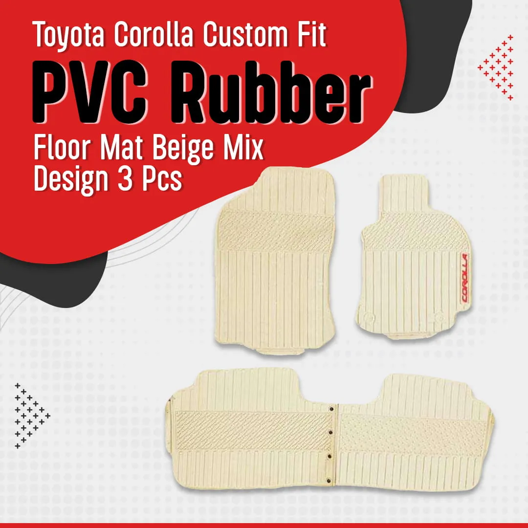 Toyota Corolla Custom Fit PVC Rubber Floor Mat Beige Mix Design 3 Pcs - Model 2017-2020